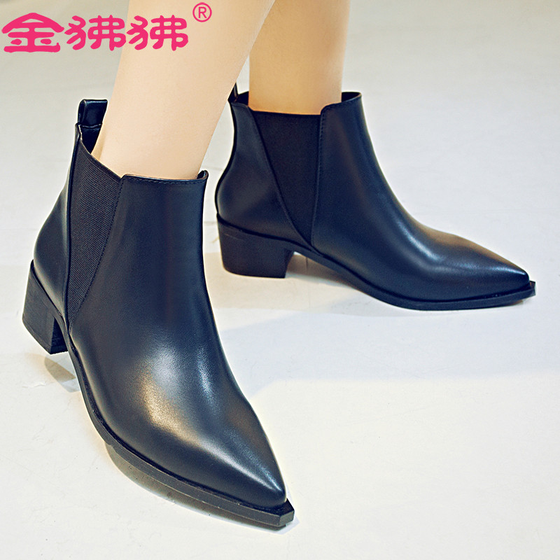 金狒狒秋冬新款短靴尖头细跟短筒靴潮流大小码女鞋 红色 35码