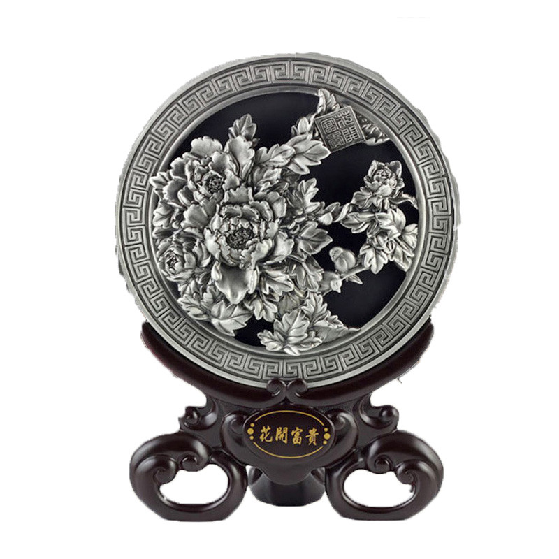 欧伦萨 活性炭雕树脂摆件 创意实用家居工艺品花开富贵7S2DH 古银花开富贵