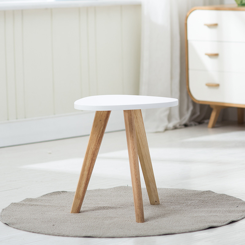 择木宜居 边几 实木脚茶几 边几 现代简约角几 小圆茶几 三角面-白色