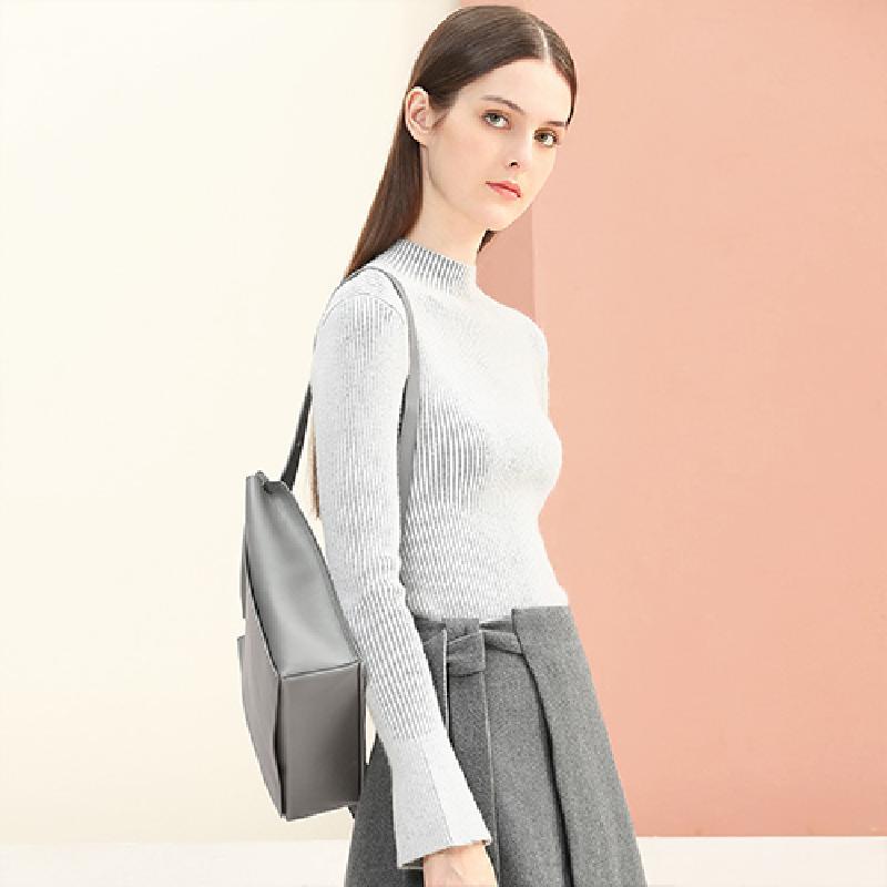 糖力2016冬装新款欧美 女装圆领长袖灰色百搭长款显瘦气质上衣 S 流川灰