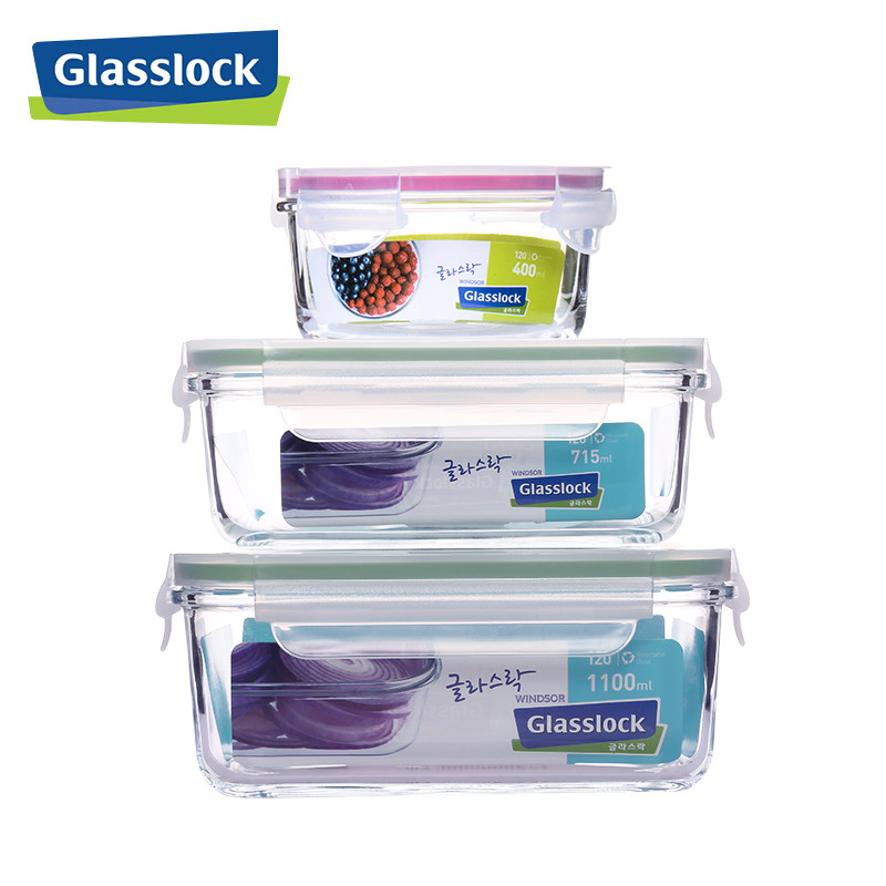 GLASSLOCK玻璃保鲜盒 韩国进口耐热耐摔饭盒3件套装