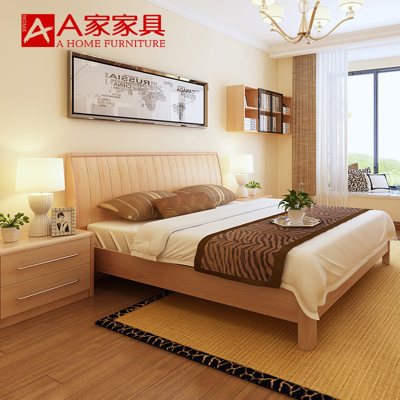 a家家具 现代简约实木床卧室储物婚床1.8米1.5北欧日式双人床组合1474363914148 【B款】1.8米排骨架+床垫