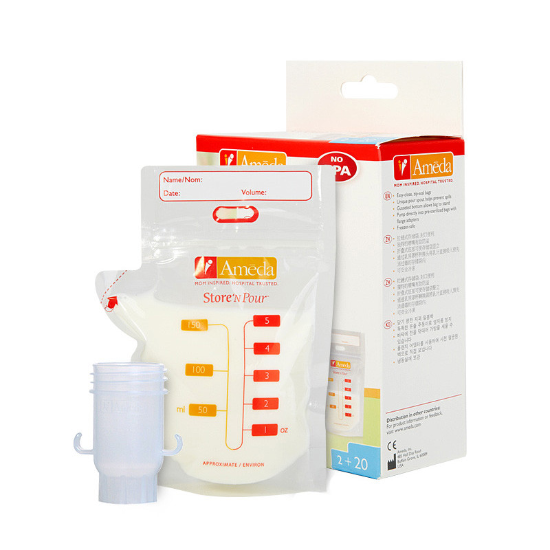 Ameda 母乳存储袋（20只装+2个转换头）150ml