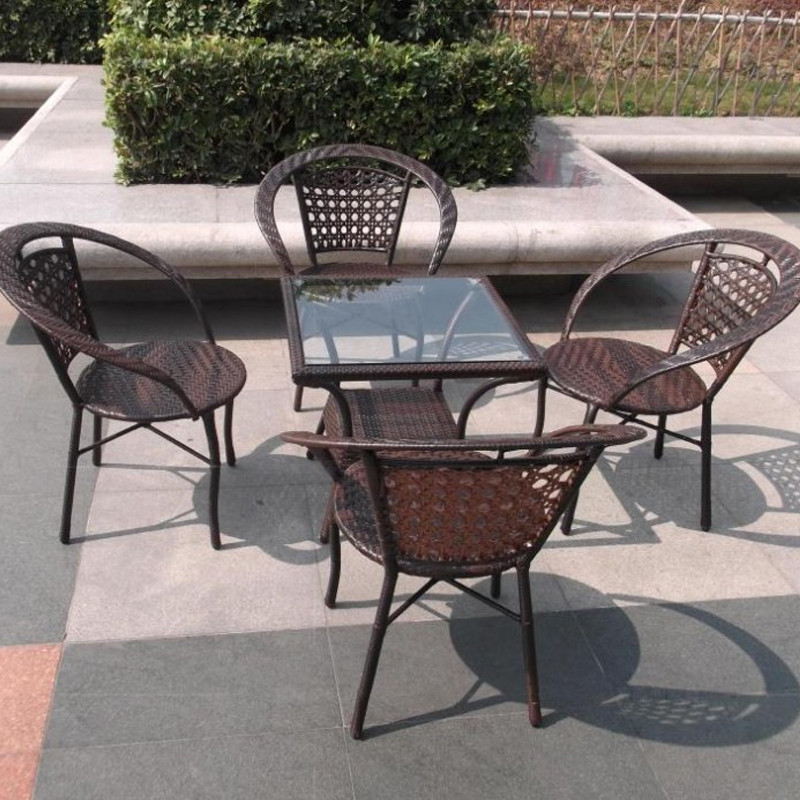 【京好】 藤椅子茶几三件套五件套组合 高档办公阳台休闲户外家具E79 咖啡色1桌2椅