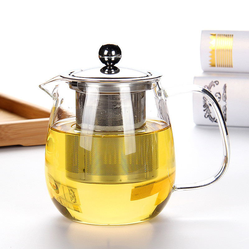 艺宏堂加厚玻璃茶壶不锈钢过滤泡茶壶花果茶壶玻璃茶具套装养生壶大嘴鸭壶700ml