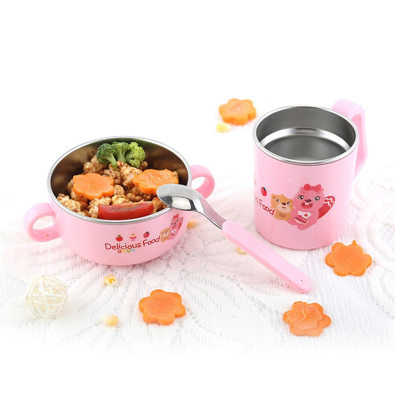 贝瓦不锈钢餐具（五件套）粉色