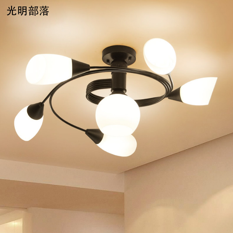 GMBL光明部落美式乡村北欧客厅灯卧室灯餐厅灯田园吸顶灯个性创意简约书房玻璃灯具led灯饰 5+1头赠送LED三色灯泡