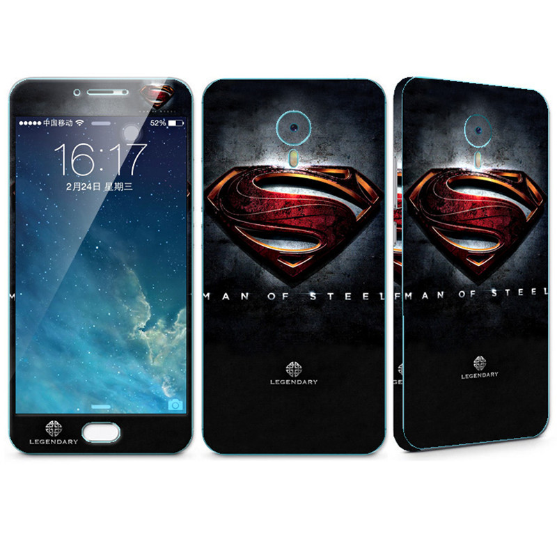 法威仕 前全屏手机钢化玻璃卡通彩膜后保护膜彩膜贴纸 适用于魅族魅蓝note3 超人+支架