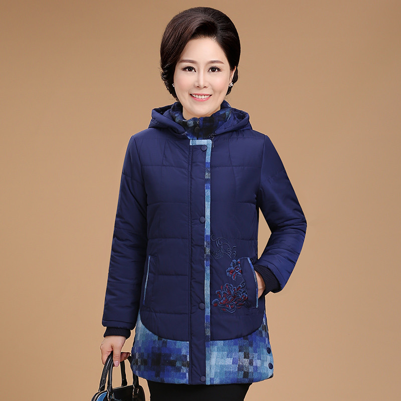 福玛玛中年妈妈装冬季新品保暖棉服外套50岁中老年人时尚棉衣d6534 XL 深蓝色