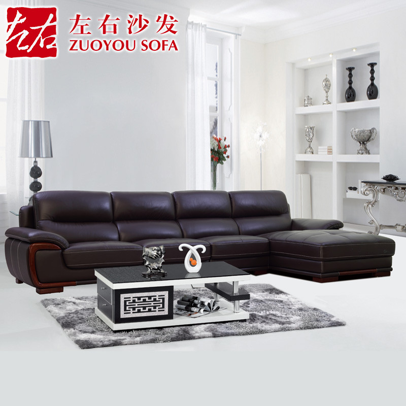 左右现代中式真皮沙发 组合转角大户型客厅头层牛皮沙发DZY2606 转二件反向+休单（C1013深咖色）