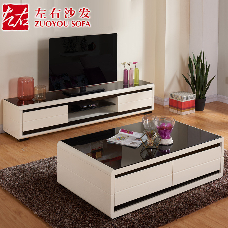 左右茶几电视柜 简约现代客厅家具套装组合 钢化玻璃茶几DJW005A+D DJW005A+D(茶几+电视柜)