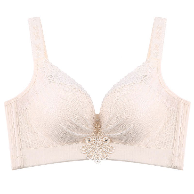 千奈美QIANNAIMEI春季新品舒适性感蕾丝边健康无钢圈0束缚聚拢调整型V型3/4罩杯文胸胸罩 肤色 75B