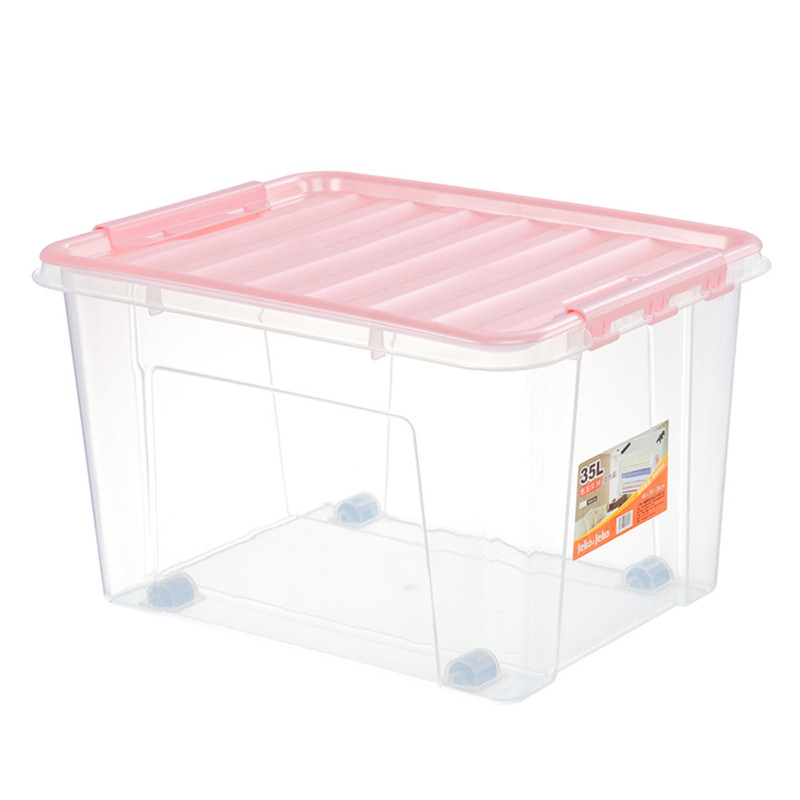 JEKO&JEKO 塑料透明收纳箱35L中号整理箱衣服零食玩具收纳盒滑轮储物箱 SWB-510