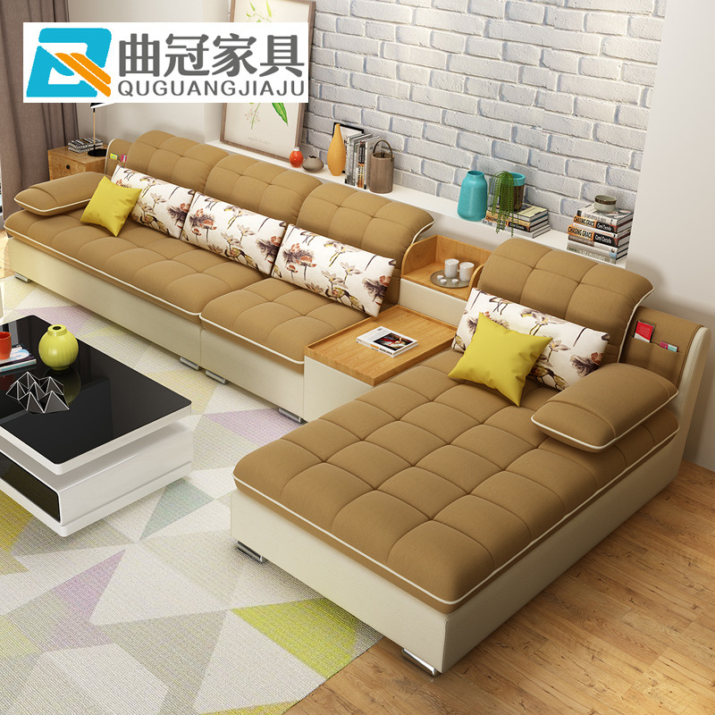 曲冠(Quguan) 沙发 按摩真皮沙发 客厅智能充电音响皮沙发9903 双位+按摩贵妃+边几