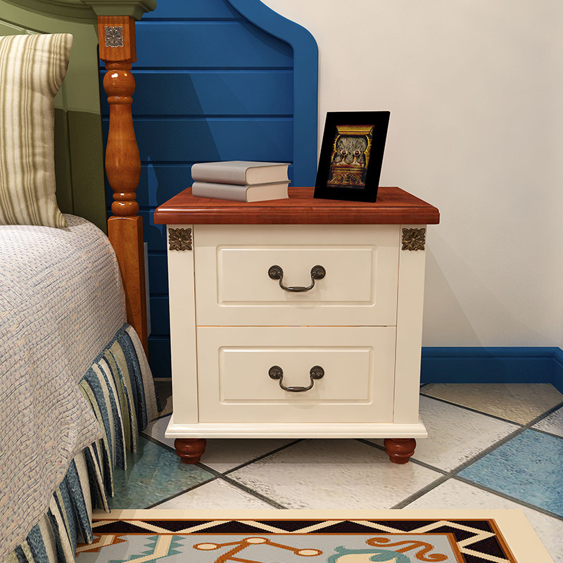 淮木（HUAIMU） 简约时尚实木床头柜 地中海 蓝白 床头柜地中海风格家具 蓝色