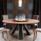 美式实木餐桌椅组合现代简约圆形餐桌铁艺圆桌饭桌6人餐桌组合 直径100cm