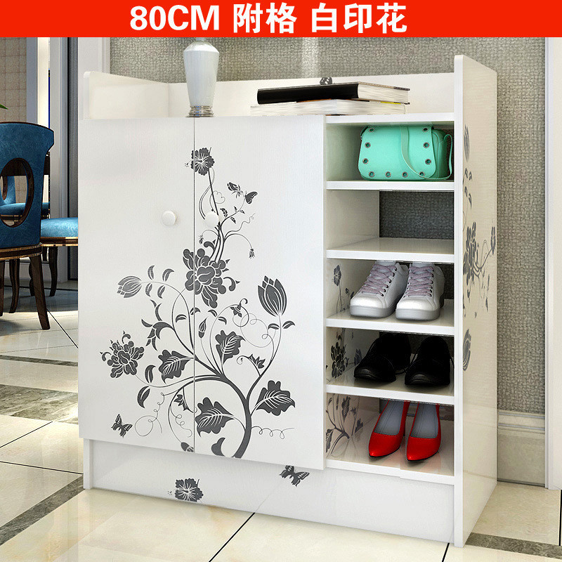 淮木（HUAIMU）北欧现代鞋柜钢琴烤漆实木抽屉简约门厅鞋柜胡桃木贴皮玄关柜鞋架 80cm附格白印花