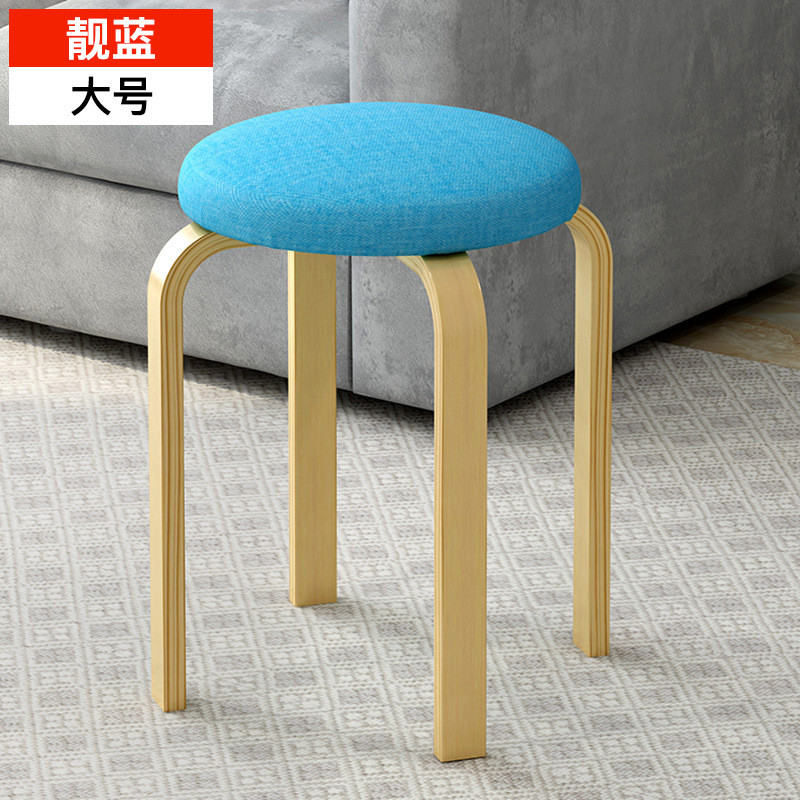 淮木（HUAIMU）矮凳子布艺木头小圆凳创意可爱木板凳家用客厅 大号靓蓝