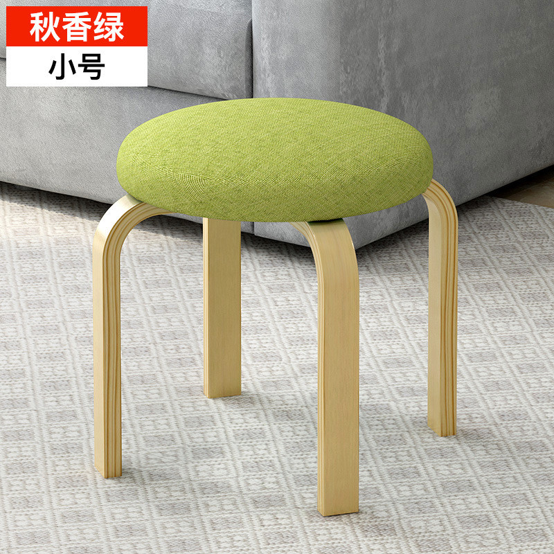 淮木（HUAIMU）矮凳子布艺木头小圆凳创意可爱木板凳家用客厅 小号秋香绿
