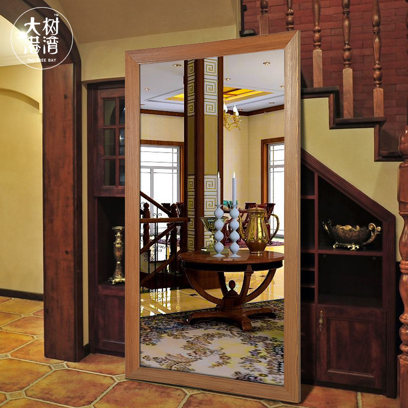 淮木（HUAIMU）服装店试衣镜靠墙穿衣镜壁挂全身镜实木落地镜 实木柚木色50*150cm壁挂