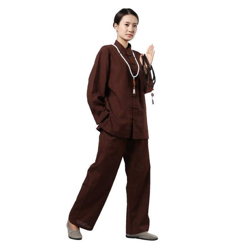 嘟嘟美倍尔 运动户外亚麻棉麻男女同款秋冬禅修居士服/瑜伽服太极服打坐 XXL 咖啡色