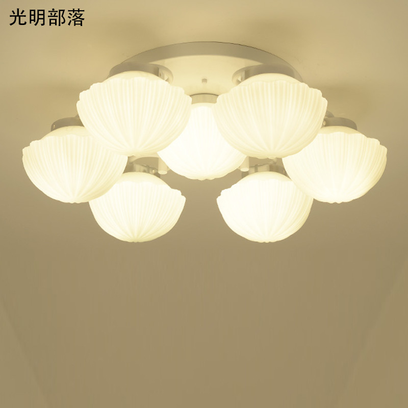 GMBL光明部落北欧玻璃田园LED吸顶灯简约现代客厅灯美式卧室餐厅灯具温馨圆形书房儿童灯饰 贝壳款7头送暖光灯泡