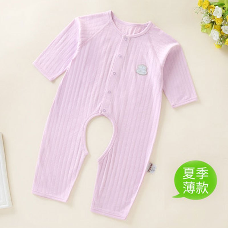 连体衣0-3个月婴儿宝宝衣服2017年春季上新款春夏秋款新生儿衣服空调服宝宝睡衣哈衣单排扣长袖爬爬服 80cm(80cm（推荐12-18个月 薄款开裆-浅粉