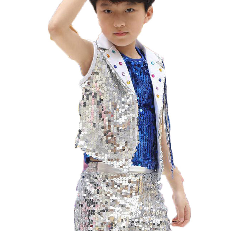 嘟嘟美倍尔 儿童舞蹈表演服装男女童爵士现代舞演出服套装舞台表演服舞蹈服 男款蓝色