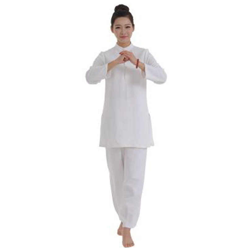 嘟嘟美倍尔 女士瑜伽套装禅修打坐服禅茶居士服禅茶一味亚麻套装户外运动瑜伽服 白色