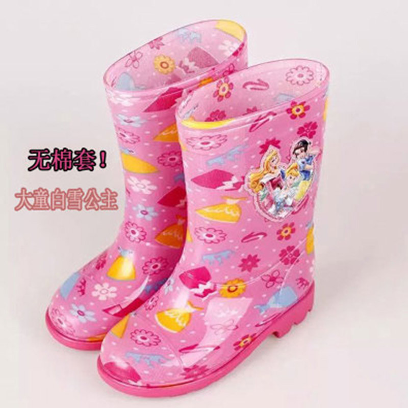 2017新款春季儿童雨鞋卡通水晶两用雨靴小童大童幼儿园胶鞋男女童水鞋儿童雨鞋卡通水晶两用雨靴小童大童幼儿园胶鞋男女童水鞋 白雪公主高筒无绒套 雨鞋可测量脚长购买！