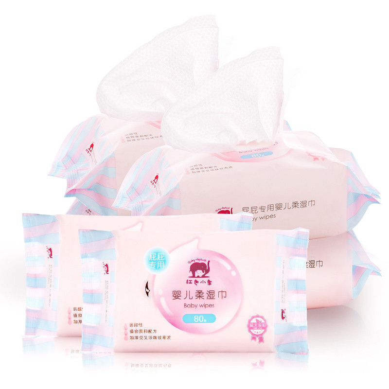 红色小象婴儿柔湿巾（无盖）80片6连包80p*6