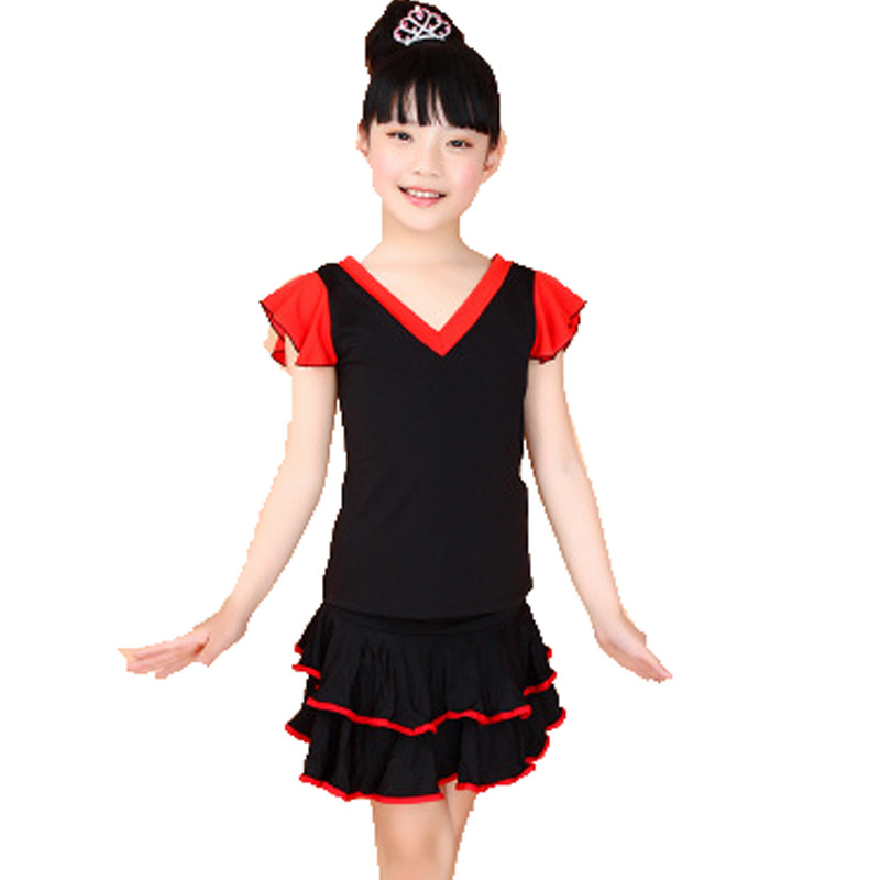 嘟嘟美倍尔 女童拉丁服 儿童舞蹈服套装 少儿拉丁舞裙 拉丁舞演出服 红色