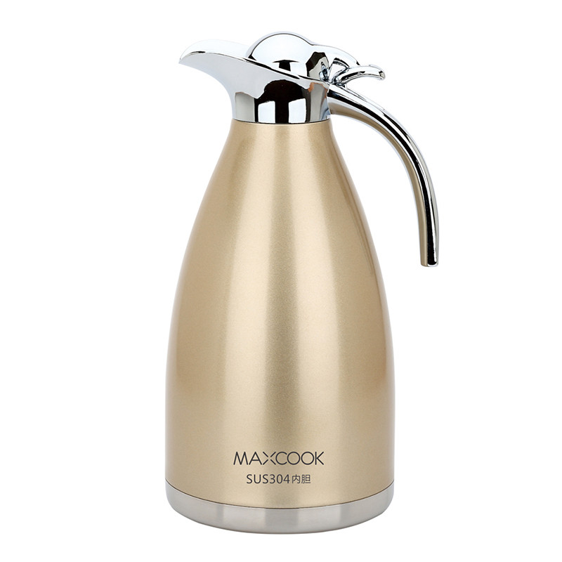 美厨（maxcook）保温壶 304不锈钢真空热水壶保温瓶 欧式2.0L 金色 MCH-055 （保冷保热 长效保温）