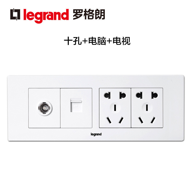 罗格朗(Legrand)开关插座面板家用118型暗装尚超风白色二三插五孔墙壁电源带开关插座 十孔+电脑+电视 尚超风金色