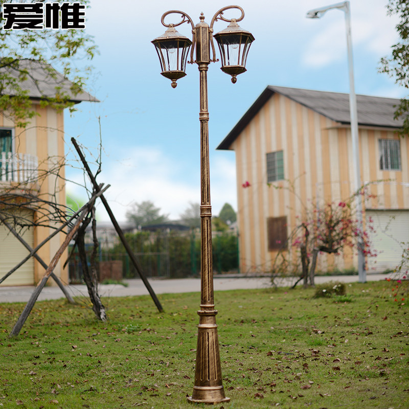 爱惟欧式庭院路灯户外景观灯防水公园小区花园双头高杆道路灯8208 透明款古铜色+7W白光