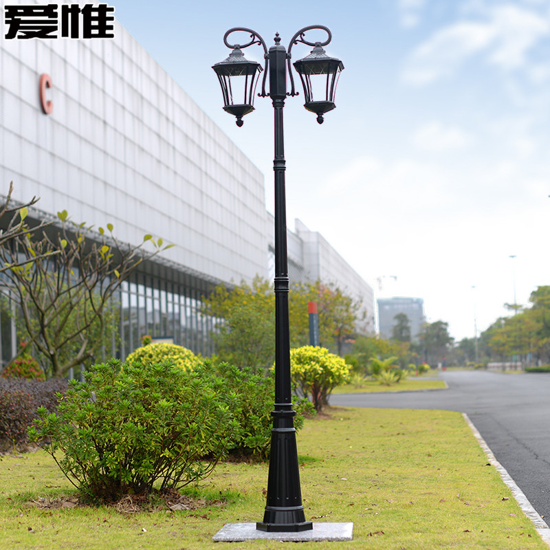 爱惟欧式庭院路灯户外景观灯防水公园小区花园双头高杆道路灯8208 透明款黑色不带灯泡