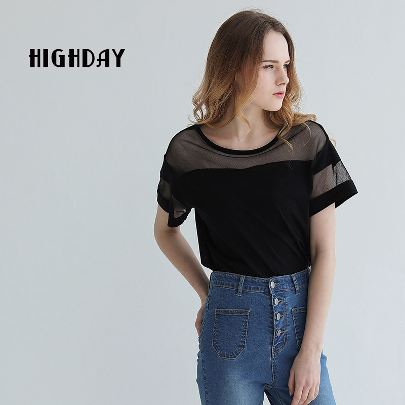 highday轩日休闲短袖T恤女 L 黑色