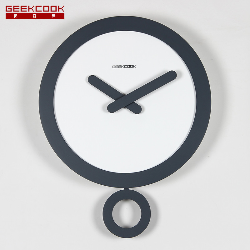 极客库GEEKCOOK时尚创意钟表宜家时钟木质现代简约挂钟客厅卧室静音石英钟12英寸GK1310041 灰框白面（12英寸）