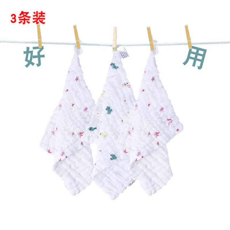 适用于0-6岁新生儿口水巾初生婴儿喂奶纱布毛巾儿童手绢方巾宝宝洗脸手帕2017新品可爱卡通简约小清新 0-6岁 印花方巾（三条装