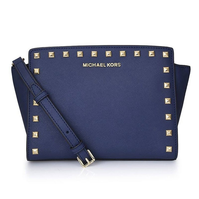 迈克·科尔斯(MICHAEL KORS) MK女包 Selma系列女士真皮铆钉单肩斜挎包小号30T3GSMM2L 深蓝色