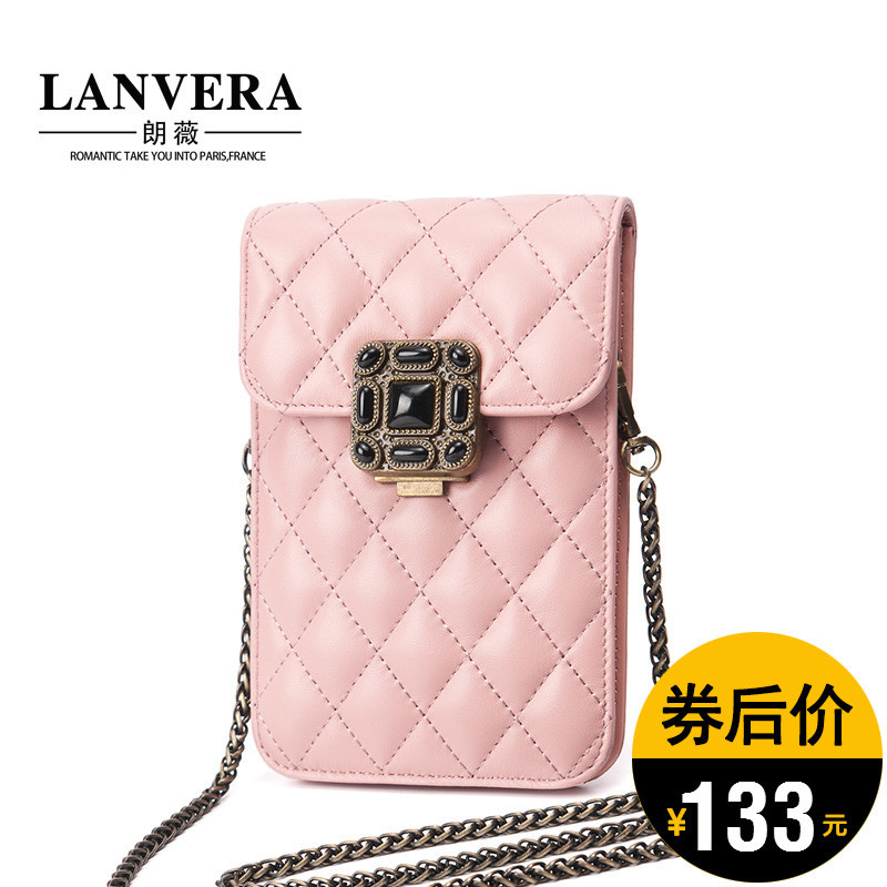 LANVERA真皮包包女2017新款迷你链条包羊皮零钱包斜挎手机包钱包