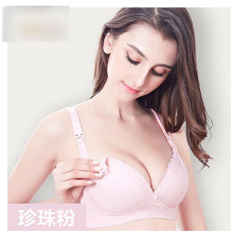 2017新品可爱夏季孕妇文胸哺乳内衣怀孕期无钢圈聚拢防下垂浦夏季喂奶薄模杯简约多款可选 内衣夏天 85C 珍珠粉