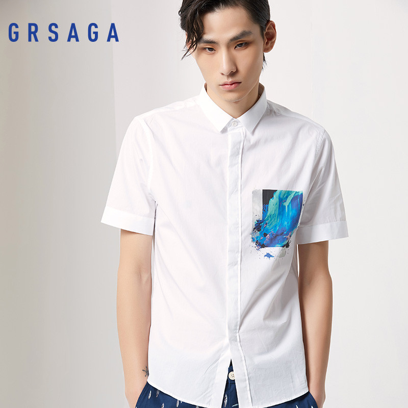 G’RSAGA白色系休闲短袖衬衫11621312204 XL 白色