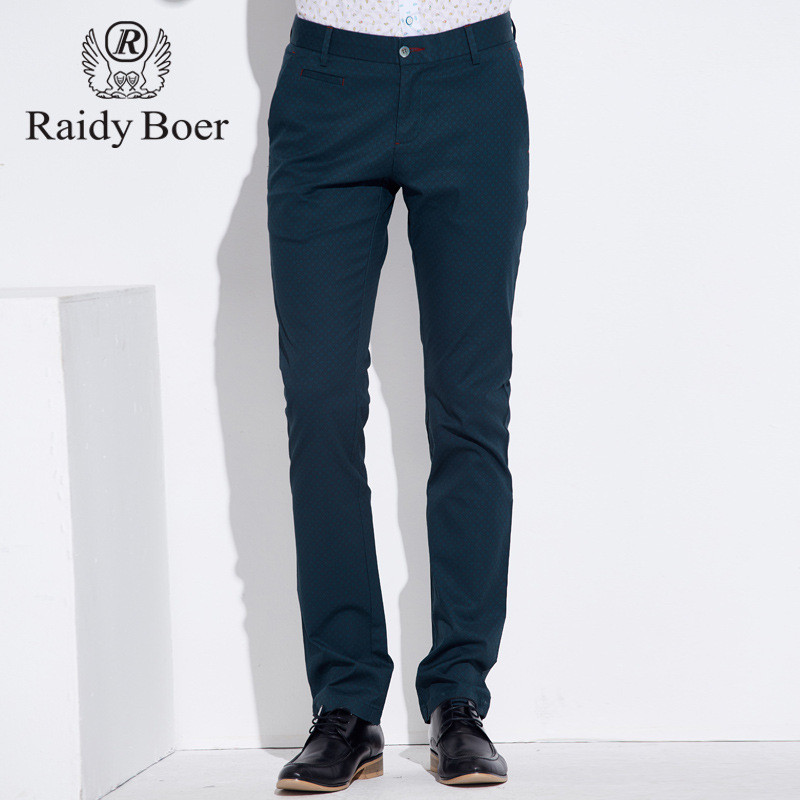 Raidy Boer/雷迪波尔春装新品暗花直筒棉质舒适时尚休闲裤3071-49 42/106A 绿花