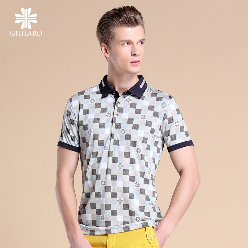 GHILARO/古劳吉那诺夏装新品男士咖啡格纯棉短袖T恤7084-08 185/54/XXL 咖啡格