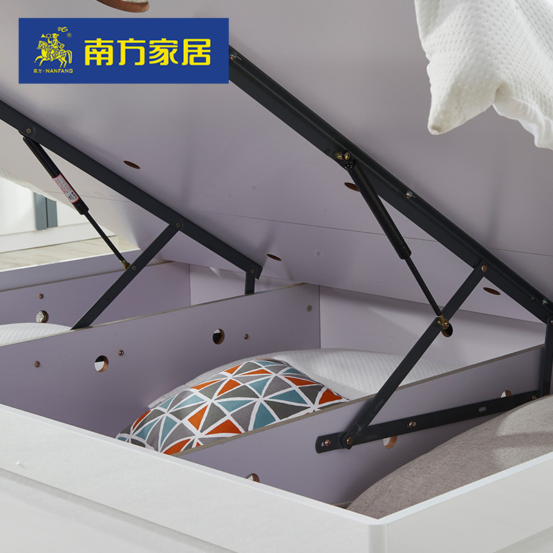 南方家私 现代简约亮光烤漆板式高箱床1.5米1.8米双人床储物床 1.5m高箱双人床+床头柜*1【床带储物箱】
