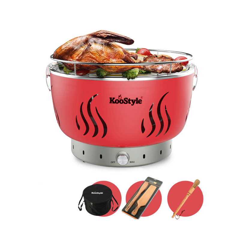 烤食代电烧烤炉 户外便携家用木炭烤肉炉子烧烤箱全套 韩式烧烤架 火凤凰 红色