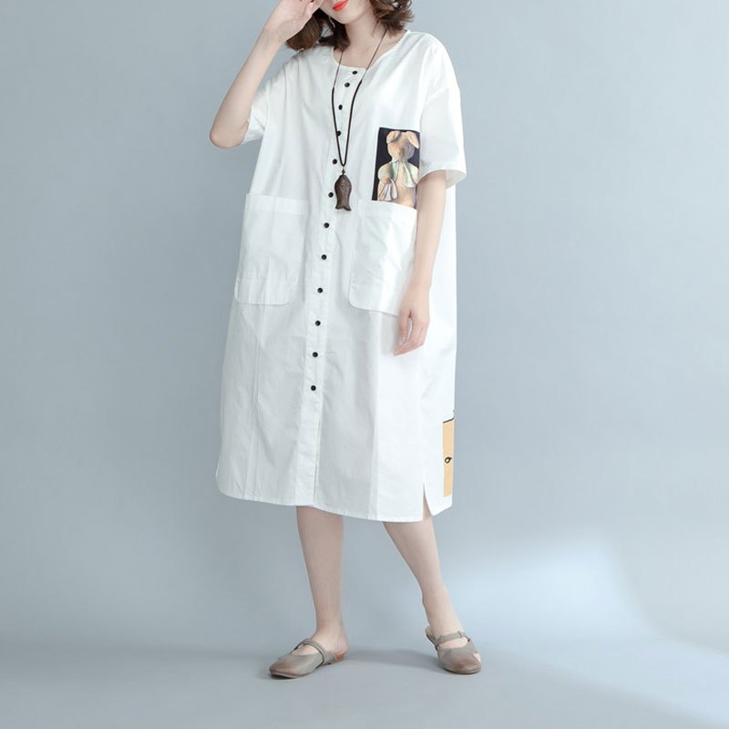 初逊 2017夏装新品文艺大码女装长款衬衣