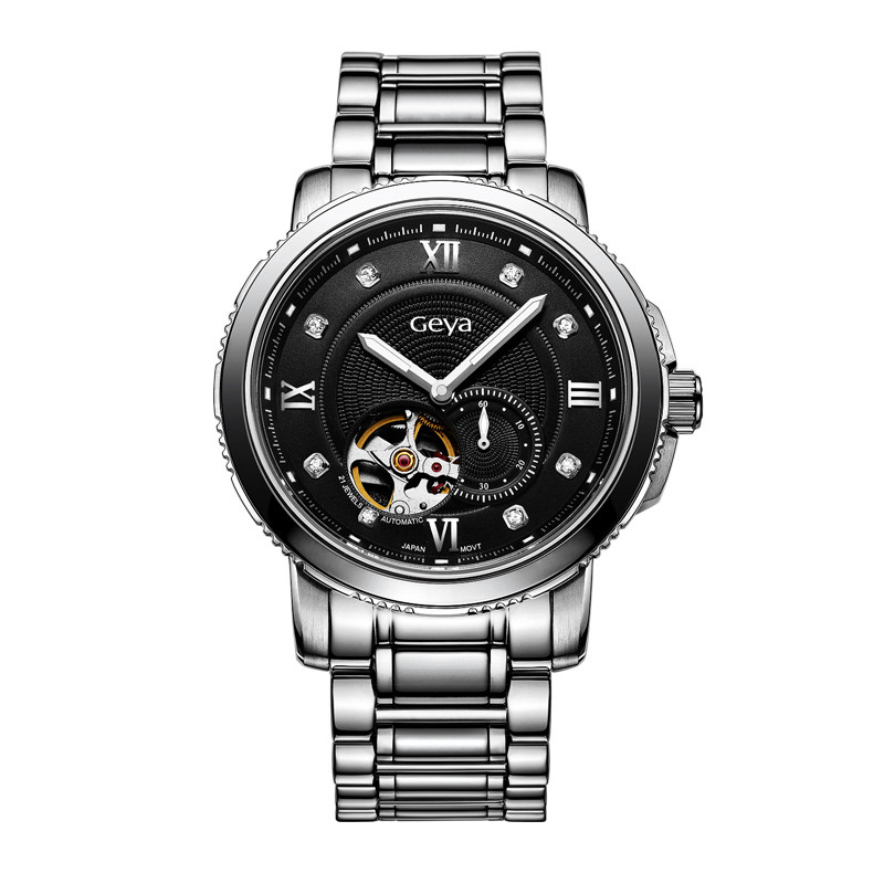 【格雅(geya)系列】格雅男表镂空全自动机械表精钢男士腕表蓝宝石手表