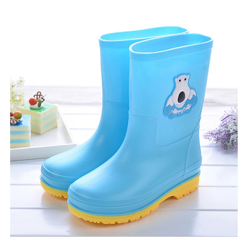 2017新品夏季儿童雨鞋女男童女童四季加厚水鞋卡通加绒宝宝雨靴学生雨鞋防滑简约小清新多款多色可选 天蓝色单鞋)不加绒 内长23cm